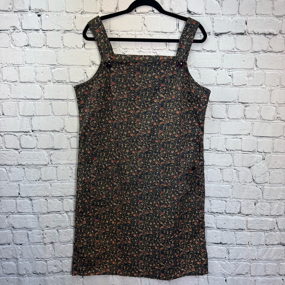 Vintage California Krush Cottagecore Floral Navy Overall Dress 100% Cotton Sz L